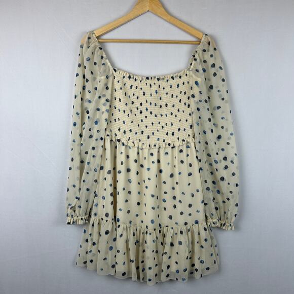 Wilfred Tempest Polka Dot Smocked Mini Dress Long Sleeve 80286QP Women's Size M - Picture 1 of 10